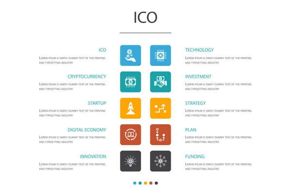 Ico Infografik 10 Option template.cryptocurrency, Startup, digitale Wirtschaft, Technologie-Icons — Stockvektor