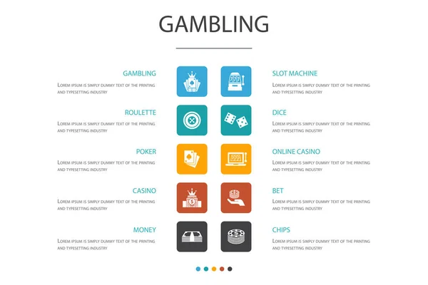 Juego Infografía 10 opción template.roulette, casino, dinero, iconos de casino en línea — Vector de stock