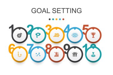 hedef belirleme Bilgi grafiği tasarım şablonu. rüya büyük, eylem, vizyon, strateji simgeleri