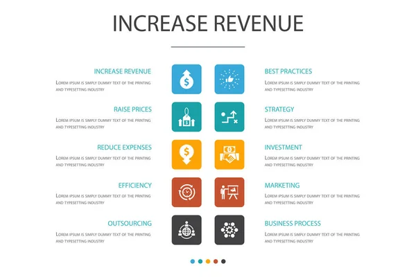 Увеличить доход Инфографика 10 вариант template.Raise цены, сократить расходы, лучшие практики, стратегии иконки — стоковый вектор