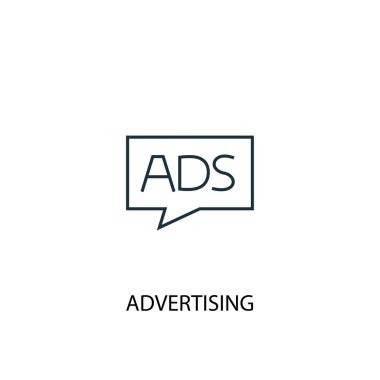 Reklam konsepti satırı simgesi. Basit eleman çizimi. Reklam kavramı anahat sembol tasarımı. Web ve mobil cihazlar için kullanılabilir