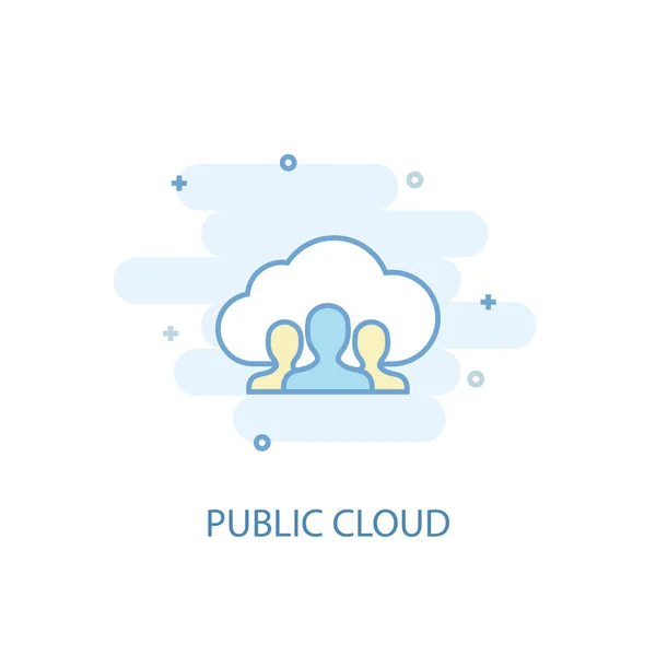 Concept de ligne cloud public. Icône de ligne simple, illustration colorée. symbole nuage public design plat. Peut être utilisé pour — Image vectorielle