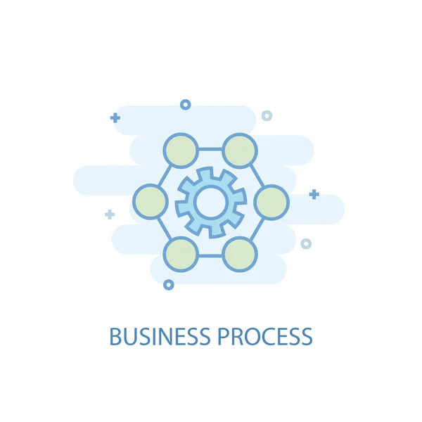 ビジネス プロセス ラインの概念。●シンプルなラインアイコン、カラーイラスト。業務プロセスシンボルフラットデザイン — ストックベクタ