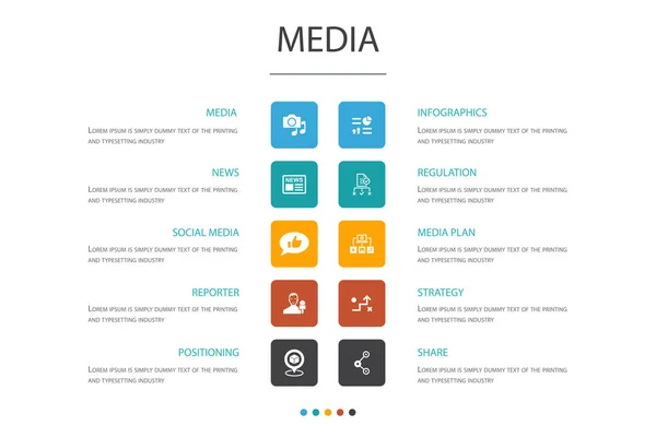 Media Infografía de diseño de nube template.news, reportero, Infografía, iconos de planes de medios — Vector de stock