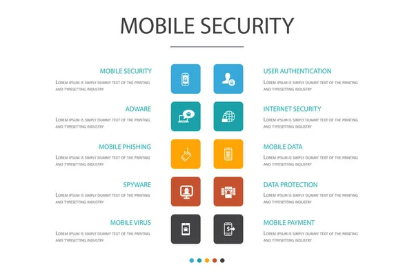 Sécurité mobile Infographie cloud design template.mobile phishing, spyware, sécurité Internet, icônes de protection des données — Image vectorielle