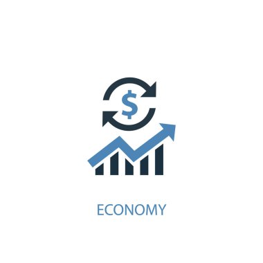 ekonomi kavramı 2 renkli simge. Basit mavi eleman illüstrasyon. ekonomi kavramı sembol tasarımı. Web ve mobil cihazlar için kullanılabilir