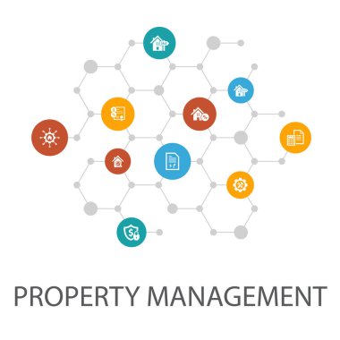 özellik yönetimi sunum şablonu, kapak düzeni ve infographics. leasing, ipotek, teminat, simgeler