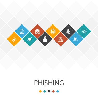 phishing trendy Ui şabloninfographics kavramı. saldırı, hacker, siber suç, simgeler