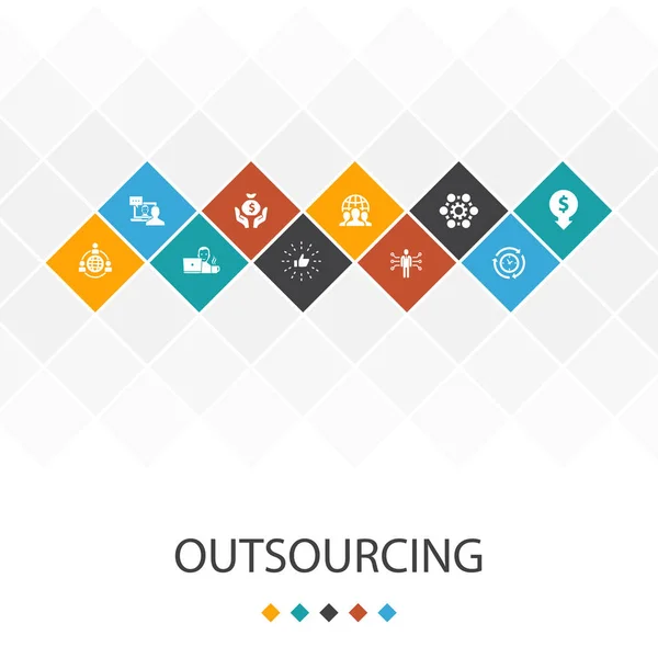 Outsourcing trendy UI sjabloon infographics concept. online interview, freelance, Business Process, uitbesteden iconen — Stockvector