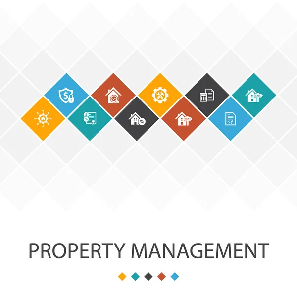 Property Management trendy UI sjabloon infographics concept. leasing, hypotheek, borg, iconen — Stockvector