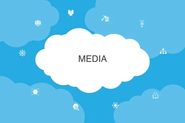 Media Infografía de diseño de nube template.news, reportero, Infografía, iconos de planes de medios — Vector de stock