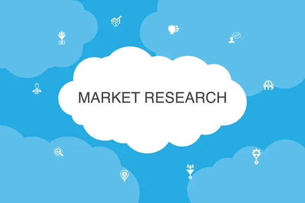 Investigación de mercado Infographic cloud design template.strategy, investigation, survey, customer icons — Vector de stock