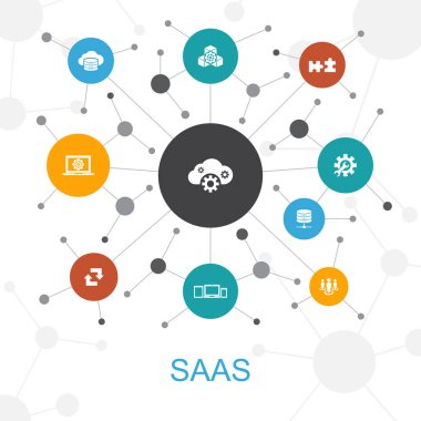 SaaS trendy web concept with icons. Contains such icons as. cloud storage, configuration, software clipart