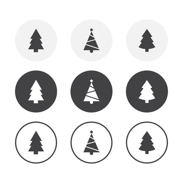 Ensemble de 3 icônes de sapin de Noël design simple. Arrière plan arrondi — Image vectorielle