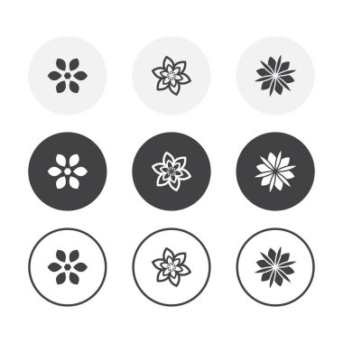 3 basit tasarım çiçek simgeleri ayarlayın. Yuvarlatılmış arka plan