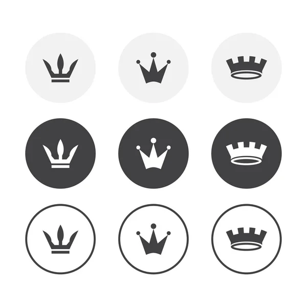 Набір з трьох простих дизайнерських піктограм корони. Округлений фон — стоковий вектор