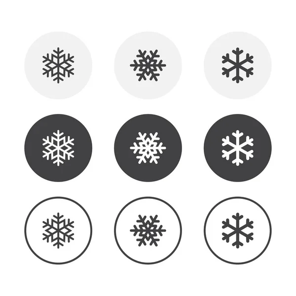 Uppsättning av 3 enkel design snowflake ikoner. Rundad bakgrund — Stock vektor