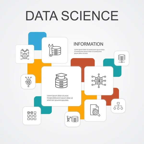 Ciência dos dados Infográfico 10 ícones de linha template.machine learning, Big Data, Banco de dados, Ícones de classificação — Vetor de Stock