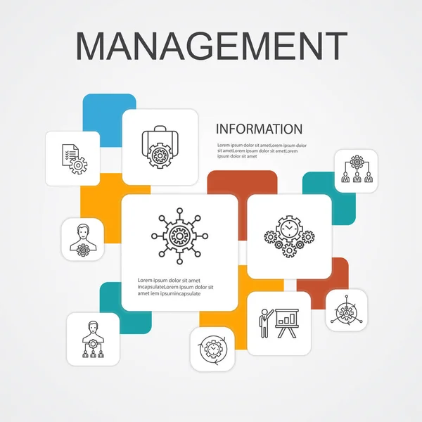 Management Infografía 10 iconos de línea template.manager, control, organización, iconos — Vector de stock