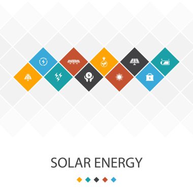 Güneş enerjisi trendy Ui şabloninfographics kavramı. Güneş, pil, yenilenebilir enerji, simgeler