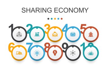 Ekonomi Bilgi Grafiği tasarım şablonu paylaşımı. coworking, araba paylaşımı, Crowdfunding, yenilik simgeleri