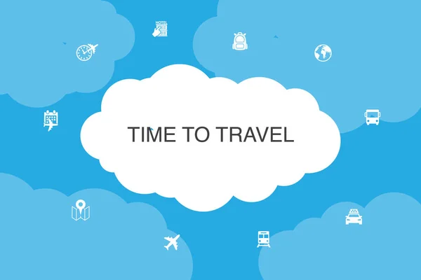 Tempo per viaggiare Infografica cloud design template.hotel prenotazione, mappa, aereo, treno semplici icone — Vettoriale Stock