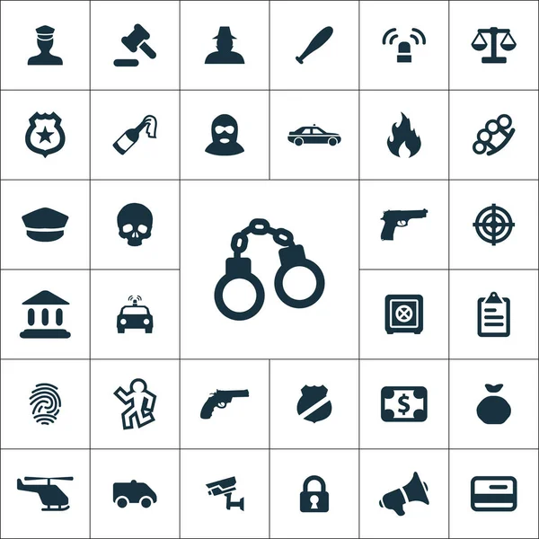 Crime, justice icons universal set for web and UI — Stock Vector