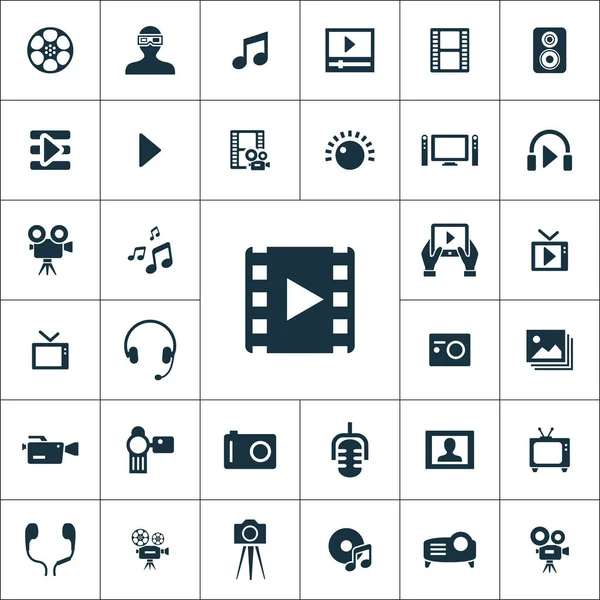 Multimedia, Video-Icons universelles Set für Web und UI — Stockvektor
