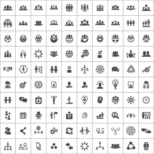 Trabalho em equipe 100 ícones conjunto universal para web e UI — Vetor de Stock