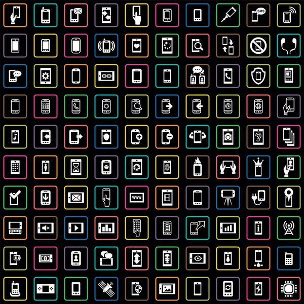 Smartphone 100 iconos conjunto universal para web e interfaz de usuario — Vector de stock