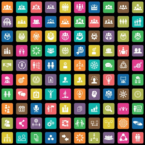 Trabajo en equipo 100 iconos conjunto universal para web e interfaz de usuario — Vector de stock