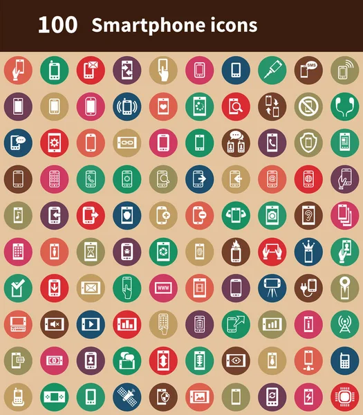 Smartphone 100 icons Universal set voor web en UI — Stockvector