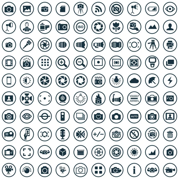 Fotografia 100 icone set universale per web e interfaccia utente — Vettoriale Stock