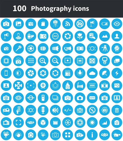 Photography 100 icons universal set for web and UI — Stock Vector