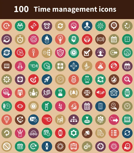 Zeitmanagement 100 universelle Symbole für Web und UI — Stockvektor