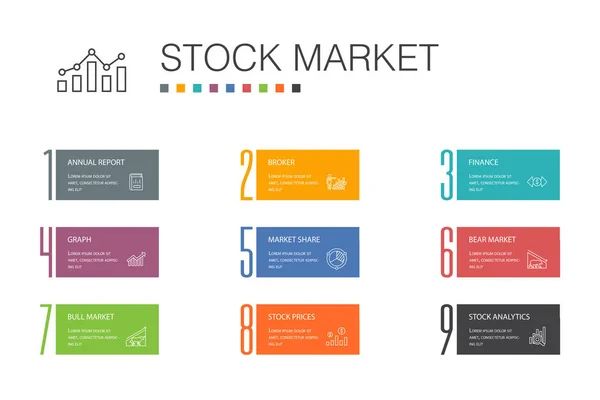 Infographic 10 option line concept.Broker, finance, graph, market share icons — стоковый вектор