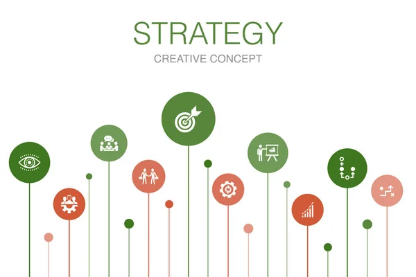 Estrategia Infografía 10 pasos template.goal, crecimiento, proceso, iconos de trabajo en equipo — Vector de stock