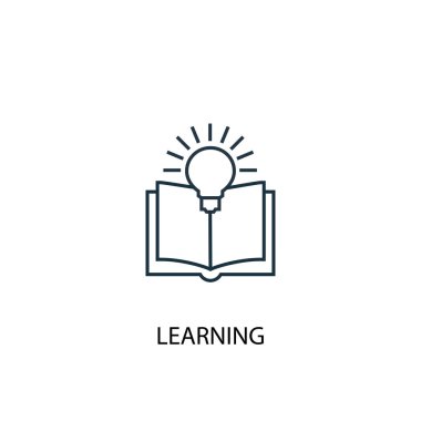 öğrenme kavram satırı simgesi. Basit eleman çizimi. öğrenme kavramı anahat sembol tasarımı. Web ve mobil cihazlar için kullanılabilir