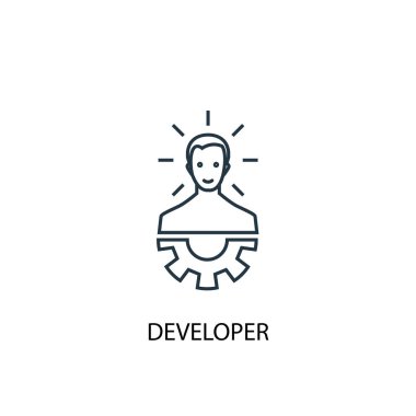 Geliştirici kavram satırı simgesi. Basit eleman çizimi. Geliştirici kavramı anahat sembol tasarımı. Web ve mobil cihazlar için kullanılabilir