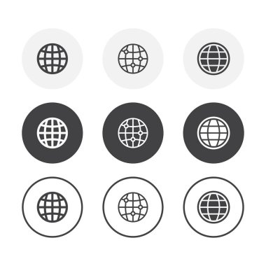 3 basit tasarım Globe simgeleri ayarlayın. Yuvarlak arka plan Küre sembolü
