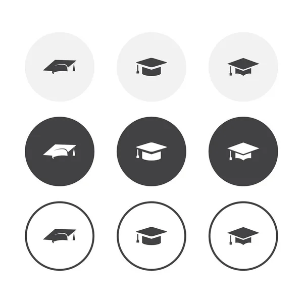 シンプルなデザインの卒業キャップアイコン3種セット。丸みを帯びた背景卒業キャップシンボル — ストックベクタ