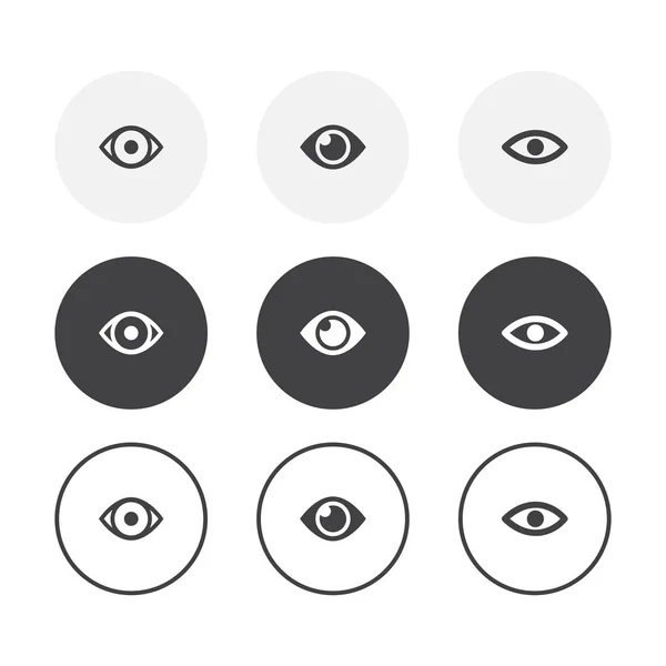 Set of 3 simple design eye icons. Rounded background eye symbol — Stock Vector