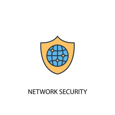 ağ güvenliği kavramı 2 renkli çizgi simgesi. Basit sarı ve mavi eleman illüstrasyon. ağ güvenliği kavramı anahat simgesi