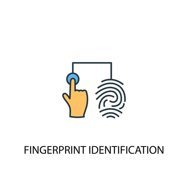 Identification des empreintes digitales concept 2 icône de ligne colorée. Illustration simple des éléments jaune et bleu. identification dactyloscopique schéma symbole — Image vectorielle