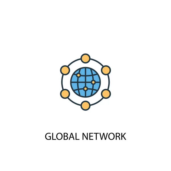 Conceito de rede global 2 ícone de linha colorida. Ilustração simples do elemento amarelo e azul. Símbolo global do esboço do conceito de rede —  Vetores de Stock