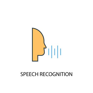 Konuşma Tanıma kavramı 2 renkli çizgi simgesi. Basit sarı ve mavi eleman illüstrasyon. Konuşma Tanıma kavramı anahat sembolü