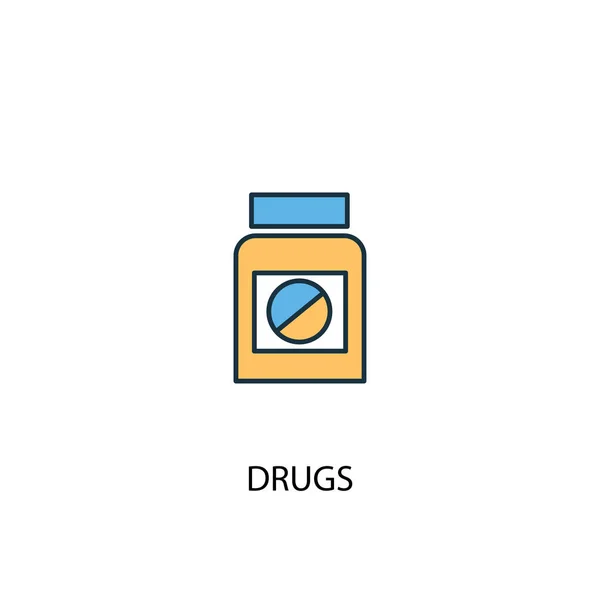 Concepto de drogas 2 icono de línea de color. Ilustración simple de elementos amarillos y azules. concepto de drogas esbozar símbolo — Vector de stock