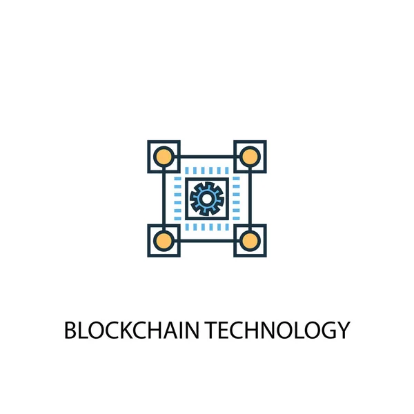 Blockchain-Technologie Konzept 2 farbiges Liniensymbol. einfache Illustration gelber und blauer Elemente. Konzept der Blockchain-Technologie umreißt Symbol — Stockvektor