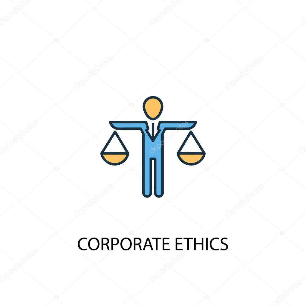 corporate ethics concept 2 colored line icon. Simple yellow and blue element illustration. corporate ethics concept outline symbol