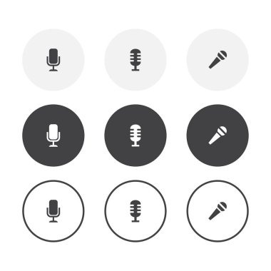 3 basit tasarım mikrofon simgeleri ayarlayın. Yuvarlak arka plan mikrofonkoleksiyonu